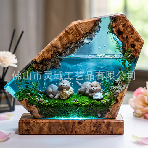 新款治愈系水獭溪流微景观环氧