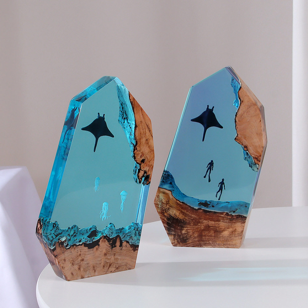 海洋溶洞水母潜水员龙乌龟摆件灯座实木树脂灯生日礼物饰品led灯,家居饰品,桌面摆件,淘宝优惠券,粉丝福利购,淘宝优惠卷