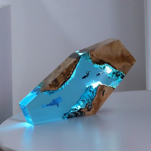 海底溶洞沉船潜水员鲸鱼桌面艺术