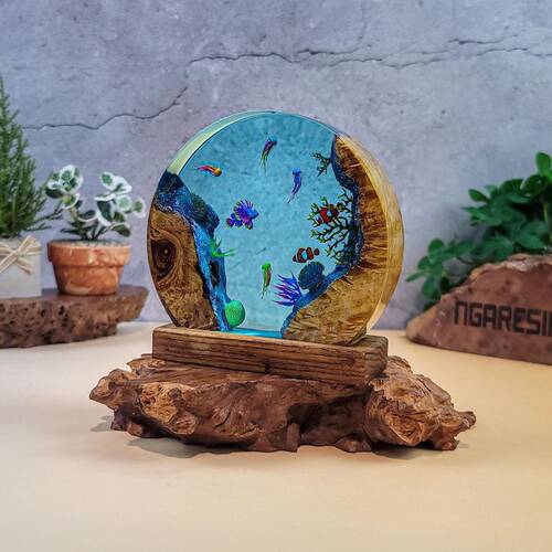 3D立体场景圣诞海洋树脂灯热带鱼