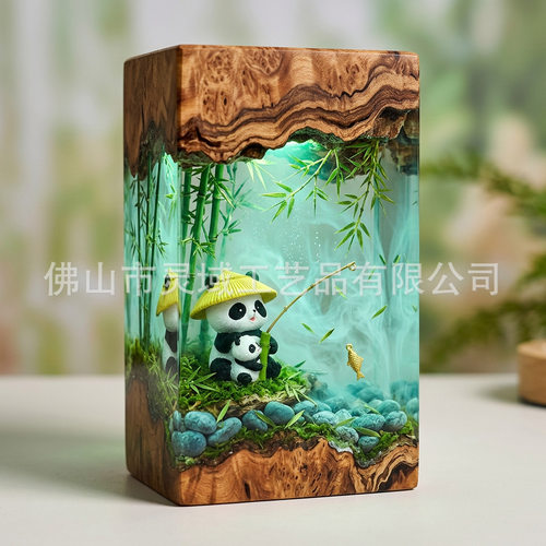 国风斗笠熊猫垂钓环氧树脂工艺品