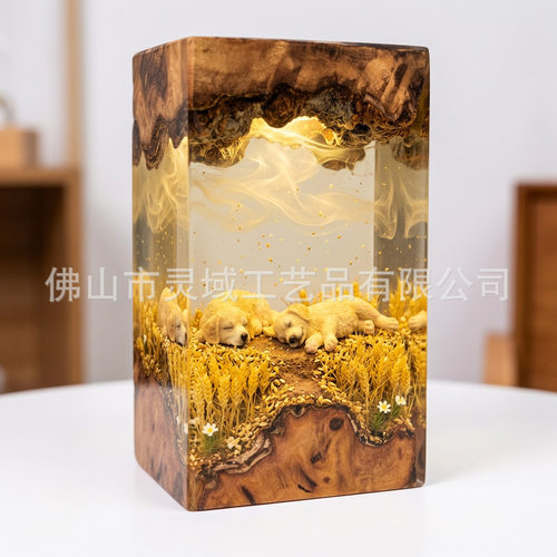 治愈系金毛幼犬麦田午睡场景环氧