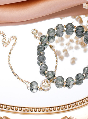 绿发晶转运珠水晶手链女ins风小众设计雕花镂空生命树手饰