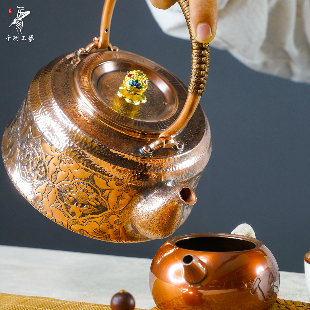 1100ML手工錾刻提梁壶烧水壶煮茶手工锤纹加厚茶具