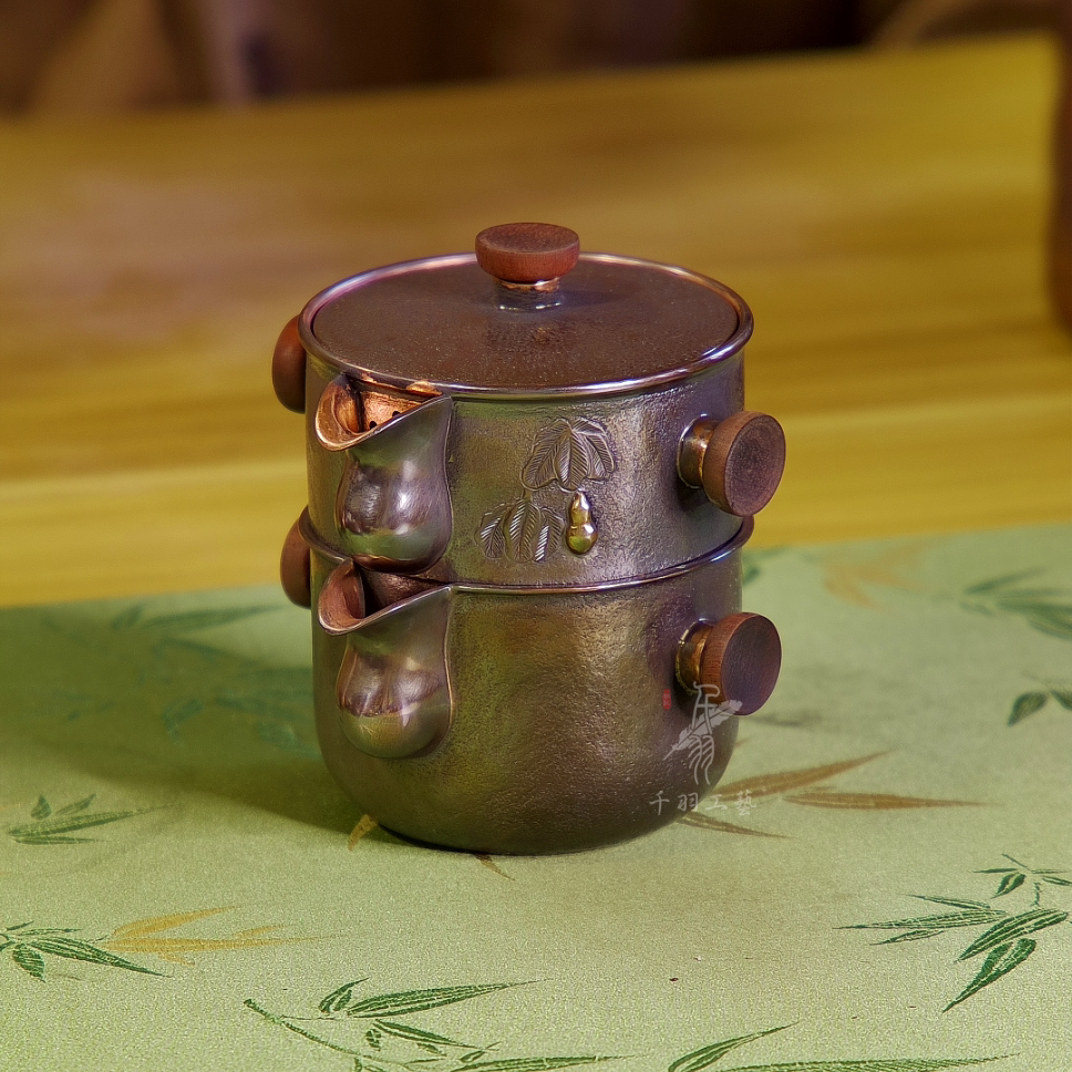 【千羽铜壶】1400ML烧色錾刻提梁壶烧水壶煮茶壶手工锤纹精品茶具