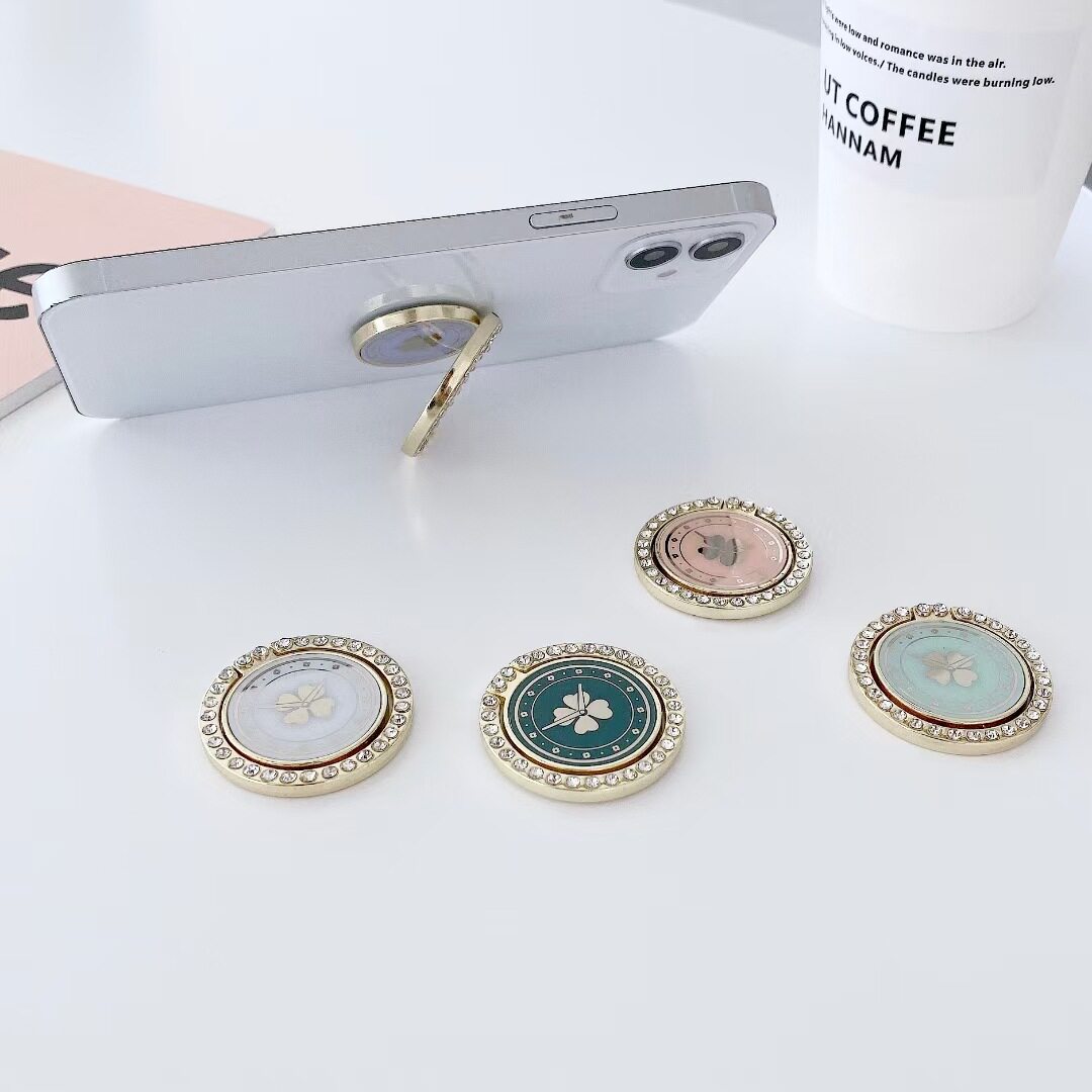 手机指环扣四叶草镶钻便携懒人粘贴式支撑桌面多功能旋转手机背贴