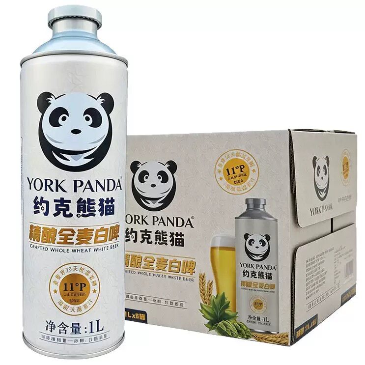 正品约克熊猫啤酒全麦精酿原浆白啤酒1000ml*6罐装11°P整箱