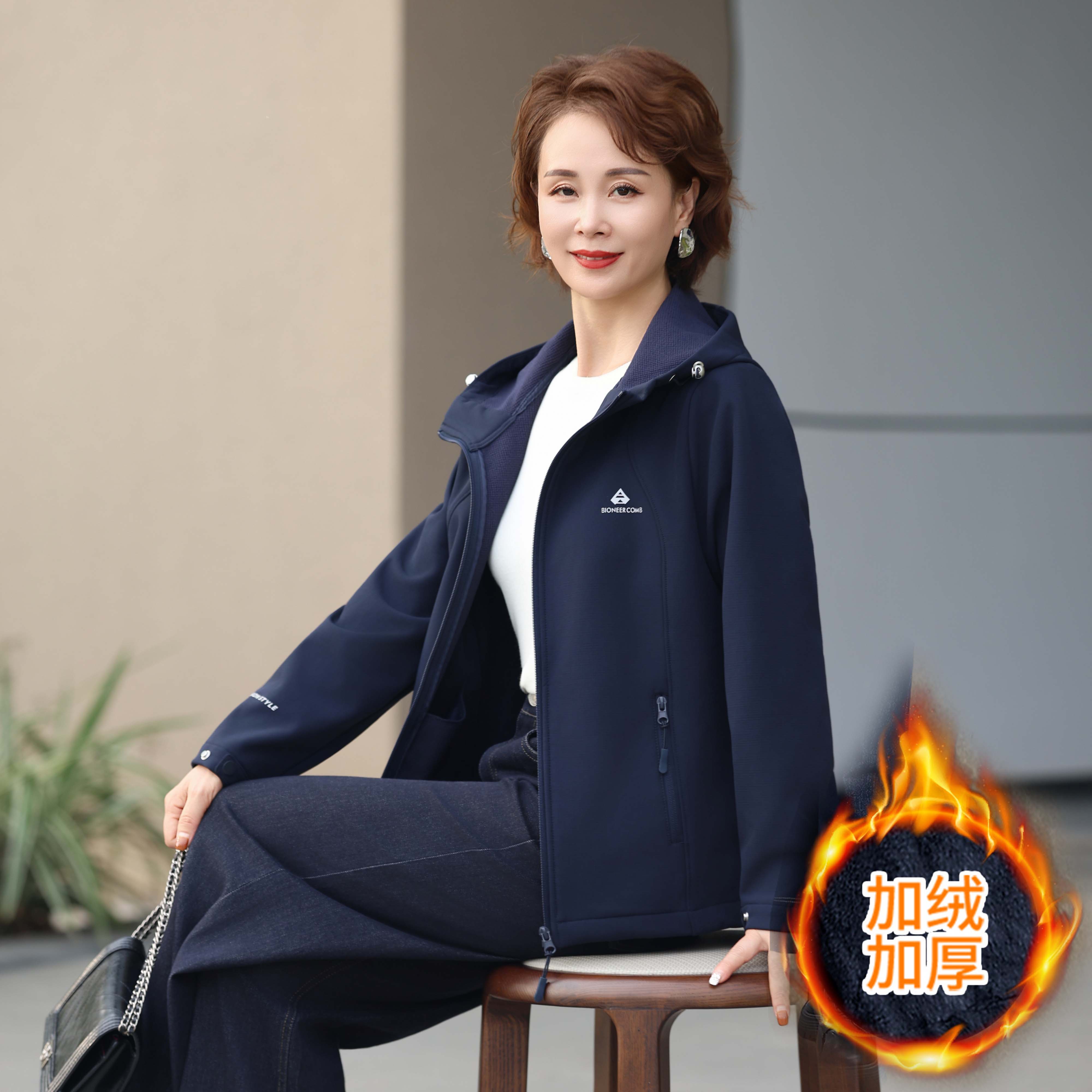 罗蒙妈妈冬装加绒加厚外套2025新款中老年女装冬季洋气保暖棉衣女