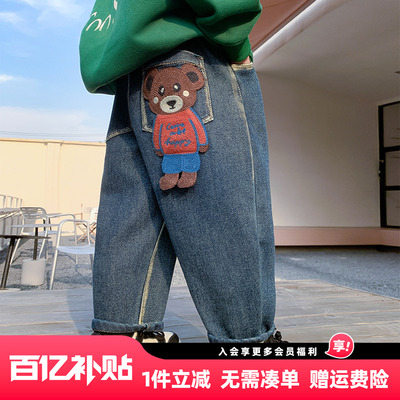 男童加绒牛仔裤2025秋冬新款儿童加绒加厚一体绒保暖长裤子冬装