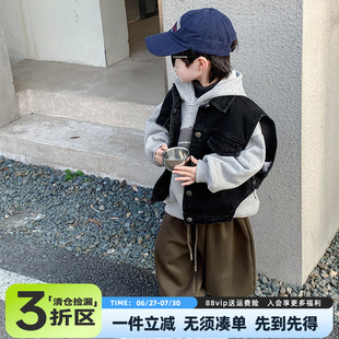 男童冬装套装新款儿童秋冬季加绒加厚一体绒卫衣马甲两件套潮Q