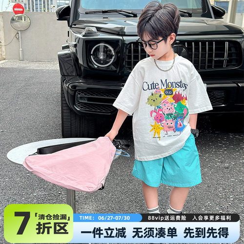 男童短袖T恤纯棉2026夏装新款儿童中大童男孩夏季印花半袖上衣潮