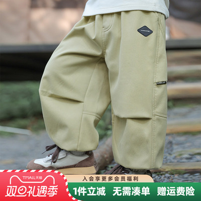 男童裤子工装裤秋冬款2025冬装新款儿童中大童加厚一体绒休闲长裤