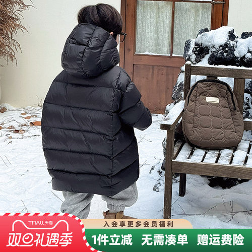 男童冬装中长款羽绒服2025新款儿童冬季加厚连帽外套男孩洋气衣服