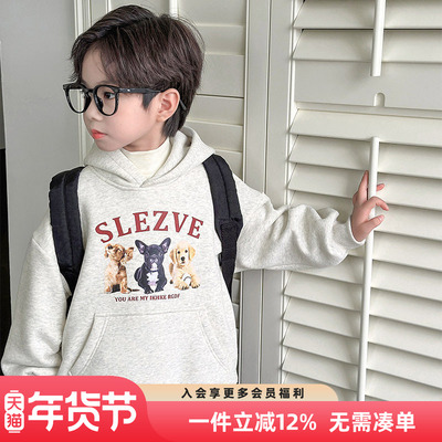 男童卫衣2025冬装新款儿童秋冬季加厚一体绒男孩加绒连帽洋气上衣