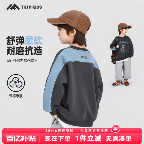 男童卫衣春秋款2026春装新款儿童中大童男孩春季圆领套头长袖上衣