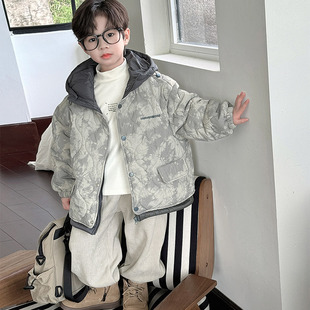 男童冬装外套2026新款儿童秋冬款加厚连帽棉服男孩冬季保暖棉衣潮