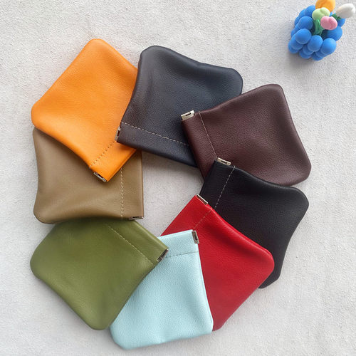 牛皮弹簧口自闭合迷你零钱包