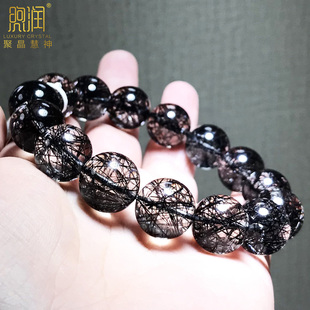 收藏高级感天然黑发晶手串蕾丝钢丝顺发黑水晶男女本命年钛晶手链