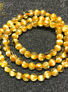 收藏级天然钛晶多圈手串板钛金发晶顺发男女108颗佛珠黄水晶手链