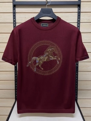 男士冬季新款圆领短袖针织衫2025时尚潮流烫钻修身弹力长袖毛衣男