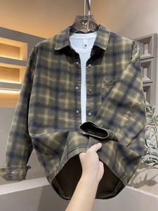 男士秋季翻领格子衬衫2025新款时尚潮流百搭青年气质休闲长袖衬衣