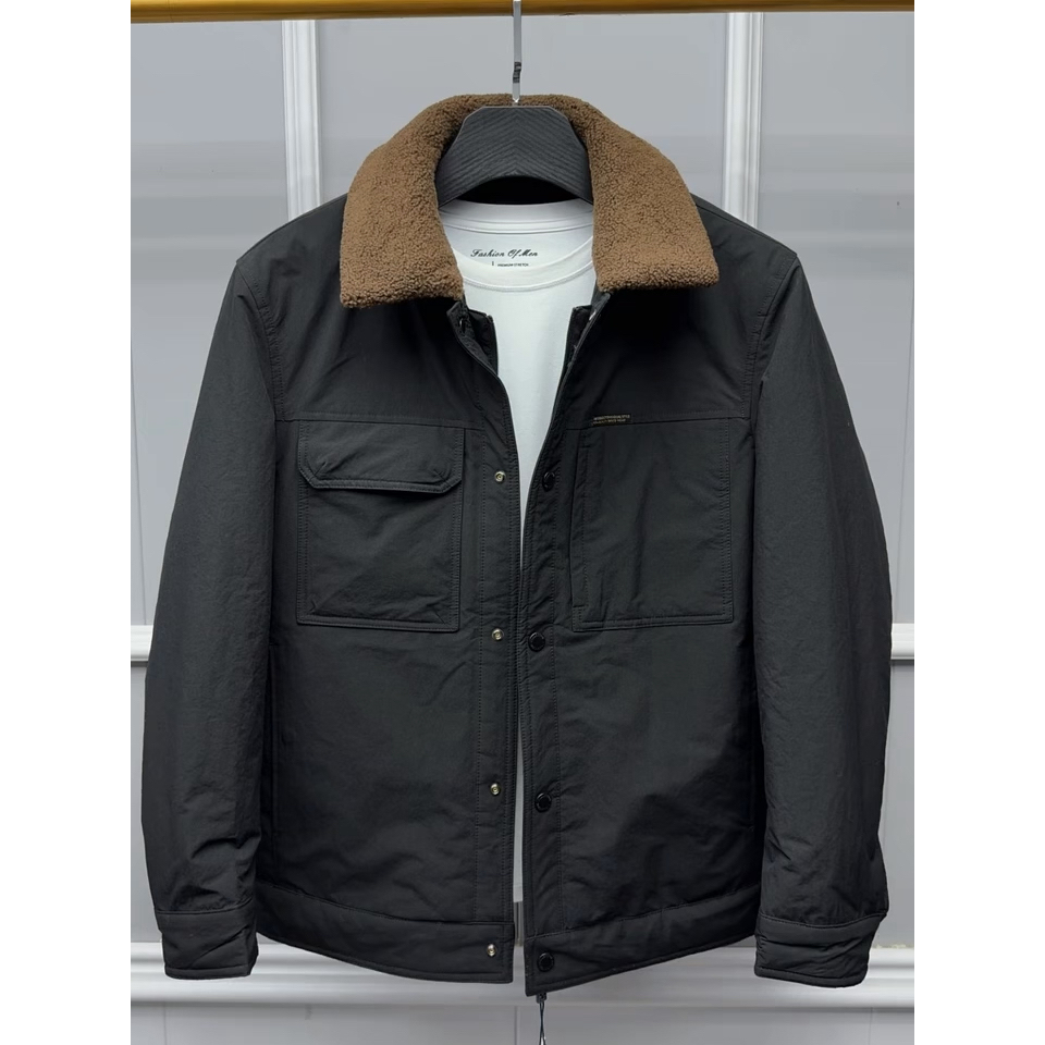 男士冬季新款翻领加绒夹克2025