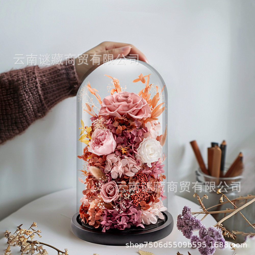 可刻字diy永生花玫瑰花礼盒玻璃摆件网红教师节花束生日纪念礼物