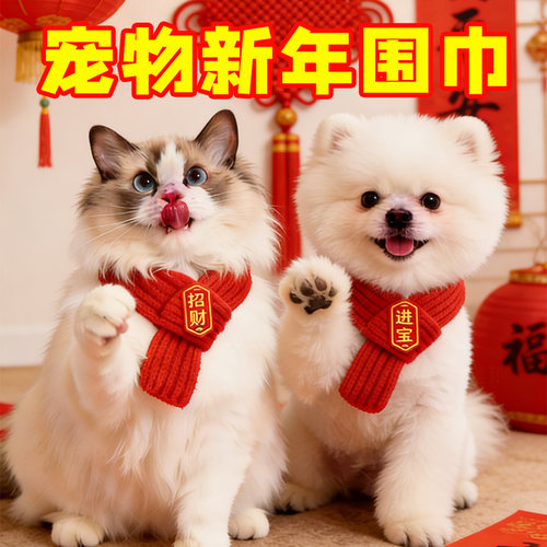 猫咪围脖新年装扮配饰狗狗围巾