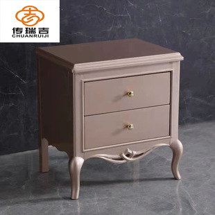 美式实木床头柜轻奢小户型卧室储物箱轻奢床头柜香槟色床头储物柜