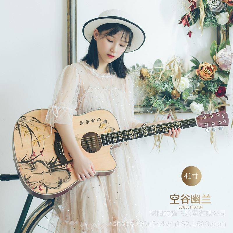 【单板】41寸空谷幽兰面单吉他民谣缺角木吉他