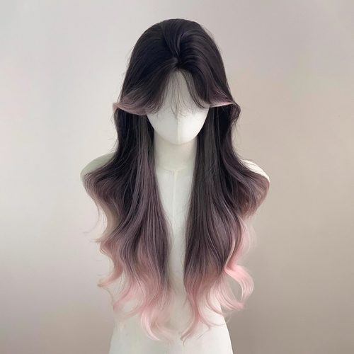 假发全头套女黑粉挑染渐变长卷发