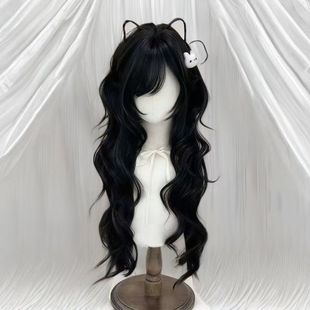 日系古早感假发女黑色高层次长卷发大波浪自然仿真发丝假发全头套