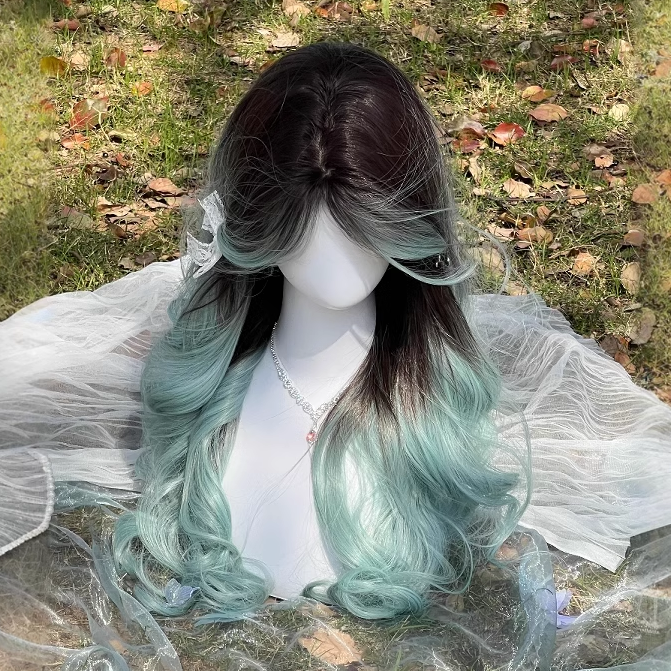 【海盐薄荷】假发女薄荷蓝渐变长卷发日常佩戴出行自然仿真假发套