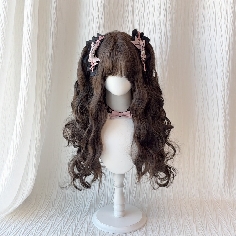 假发女冷棕色长卷发全头套齐刘海