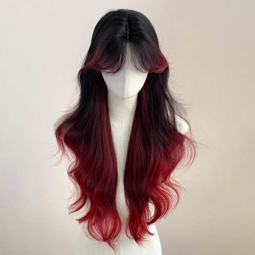 红色假发女黑红挑染渐变长卷发