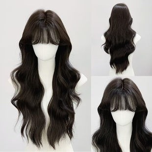假发全头套2026新款韩系齐刘海氛围感黑色大波浪长卷发仿真假发套