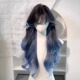 蓝色假发片女齐刘海黑蓝渐变长卷发不用戴发网补发片巴黎画染假发