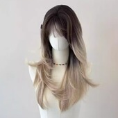 虎斑暹罗猫爆顶染渐变巧克力巴黎画染假发女补发片 不用戴发网