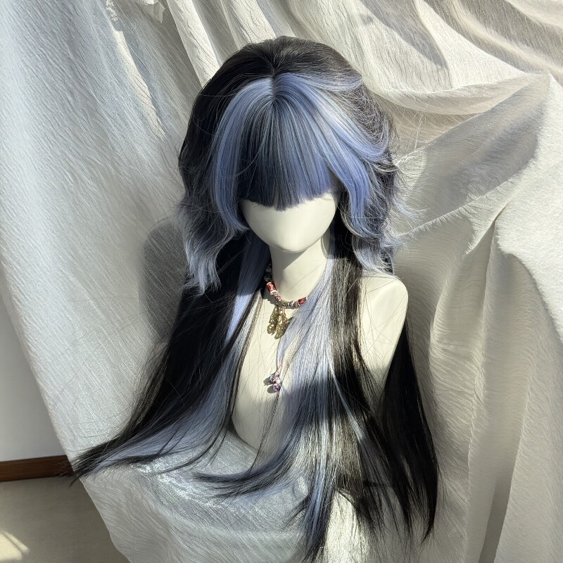 假发女水母头水波纹挑染长直发新款发型时尚潮流万用cos假发头套