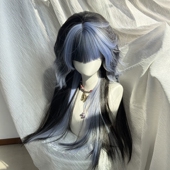 假发女水母头水波纹挑染长直发新款 潮流万用cos假发头套 发型时尚