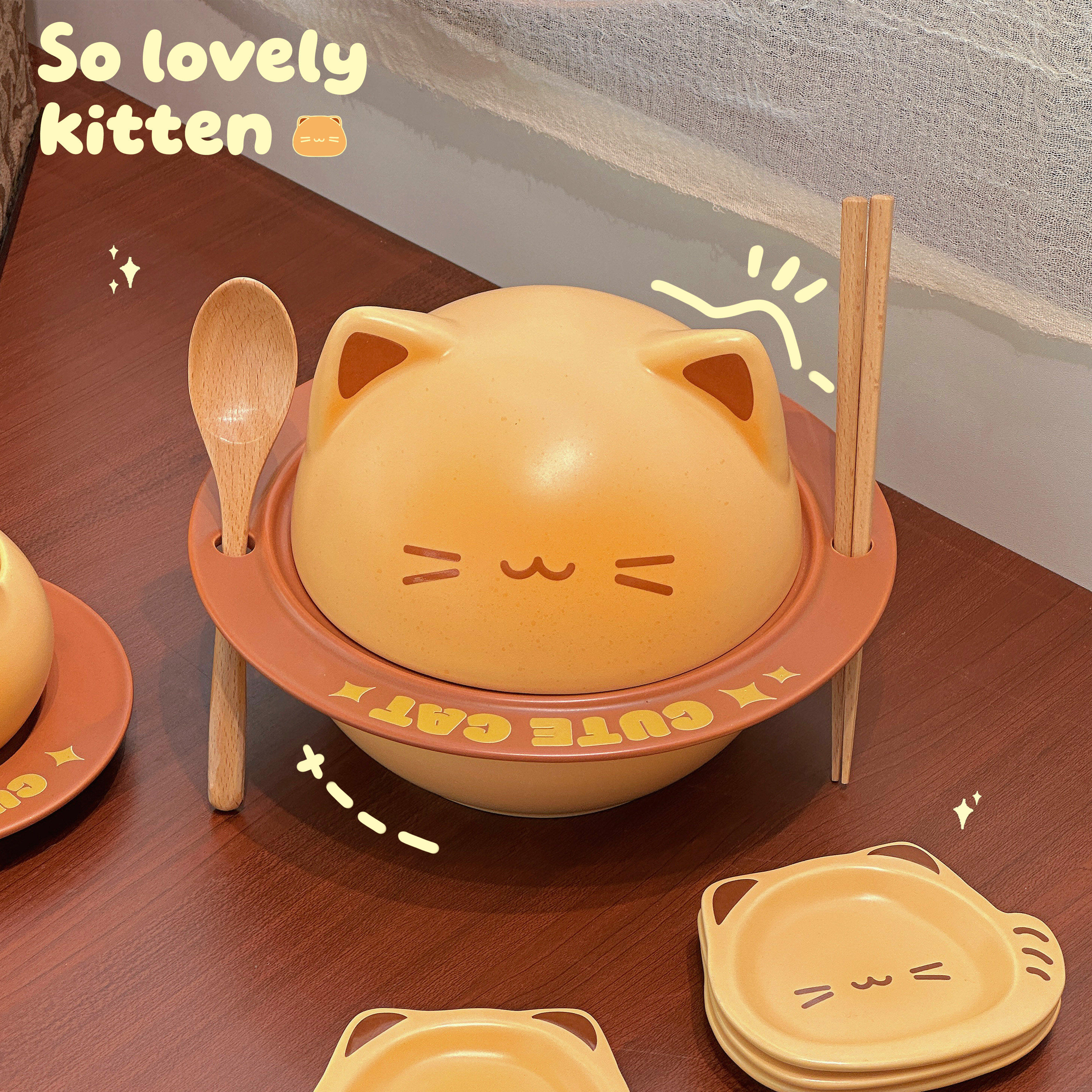 可爱小猫咪泡面碗咖啡杯碟陶瓷餐具套装乔迁生日礼物送礼学生宿舍