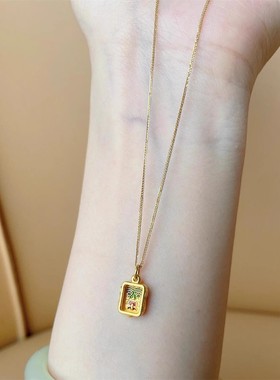 日系Cherry Kitty藏式古法烧蓝扎基拉姆项链女珐琅彩绘油画感吊