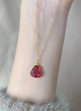 日系Cherry Kitty轻奢国潮红色弥勒佛项链女ins新中式宫廷风吊
