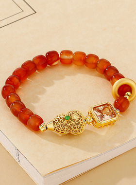 日系Cherry Kitty新中式焦糖琥珀色串珠手链女vintage小众复古