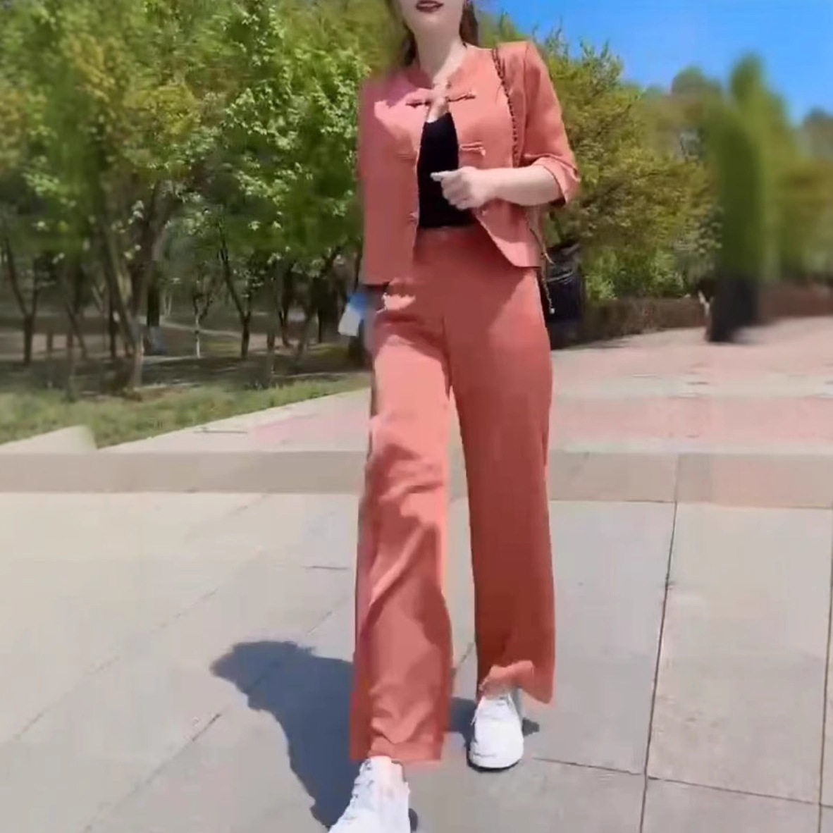 日本cherry kitty夏季新款国风短款外套宽松直筒裤显瘦套装女