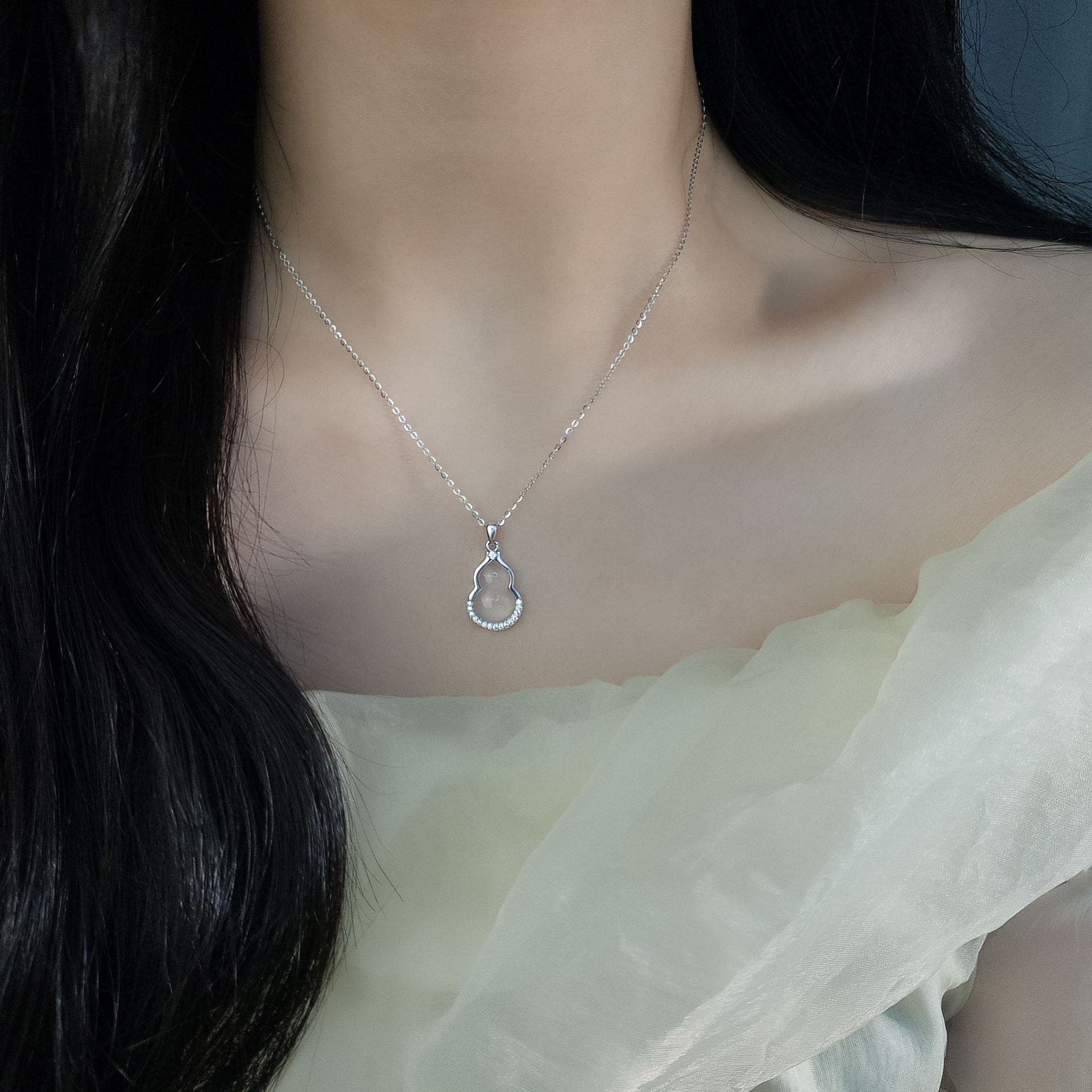 日系设计师topwhits925银白玉髓葫芦项链女国风轻奢风优雅锁骨链