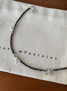 日系cherry kitty925银黑尖晶蝴蝶结手链女简约手工设计百搭时髦