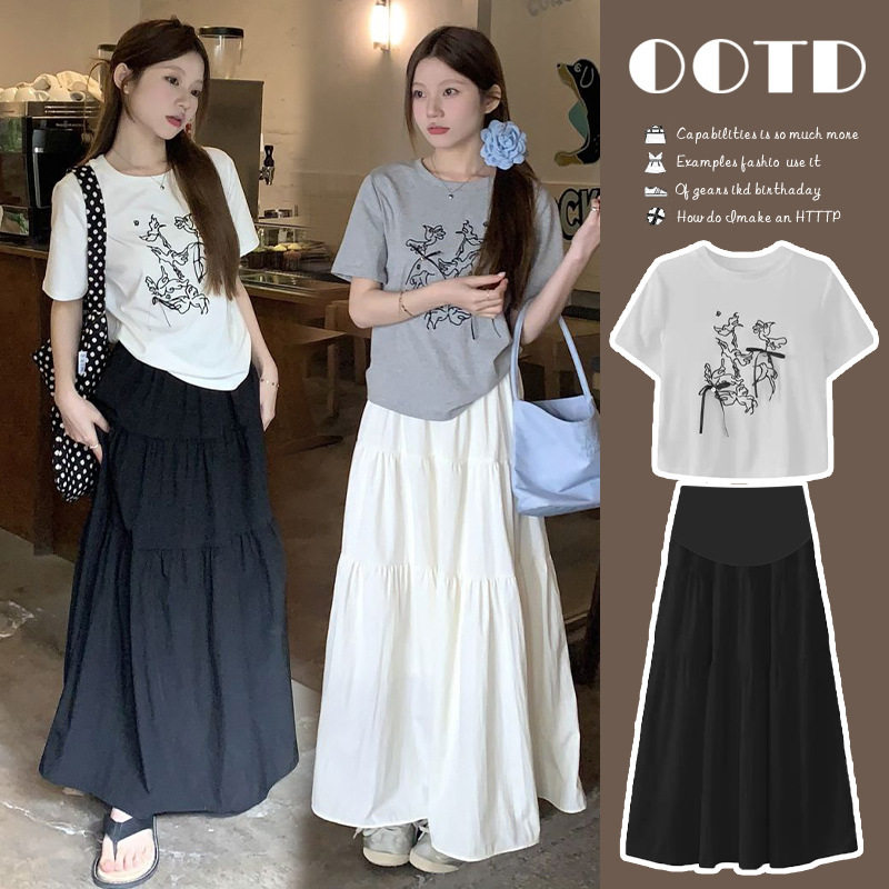 法国cherry kitty孕妇夏装时尚小个子辣妈韩系印花短袖上衣搭