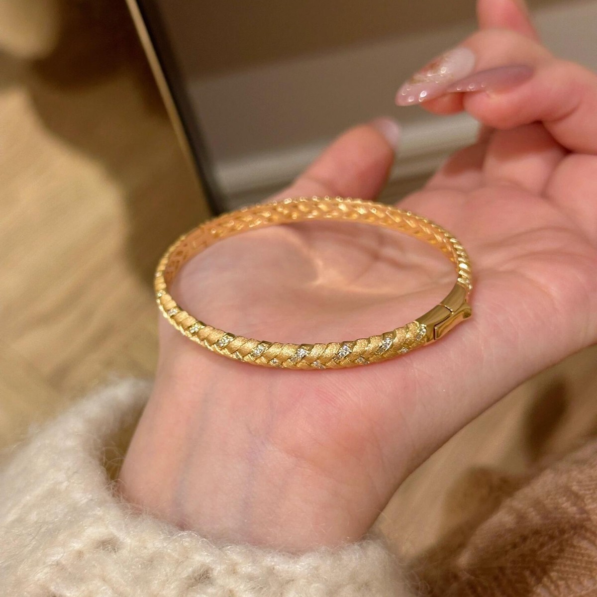 日系Cherry Kitty中古金色拉丝麦穗手镯女vintage精致高级感手环