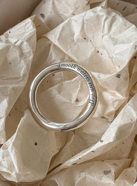 日系cherry kitty925银戒指字母波浪闭口戒子简约百搭ins博主